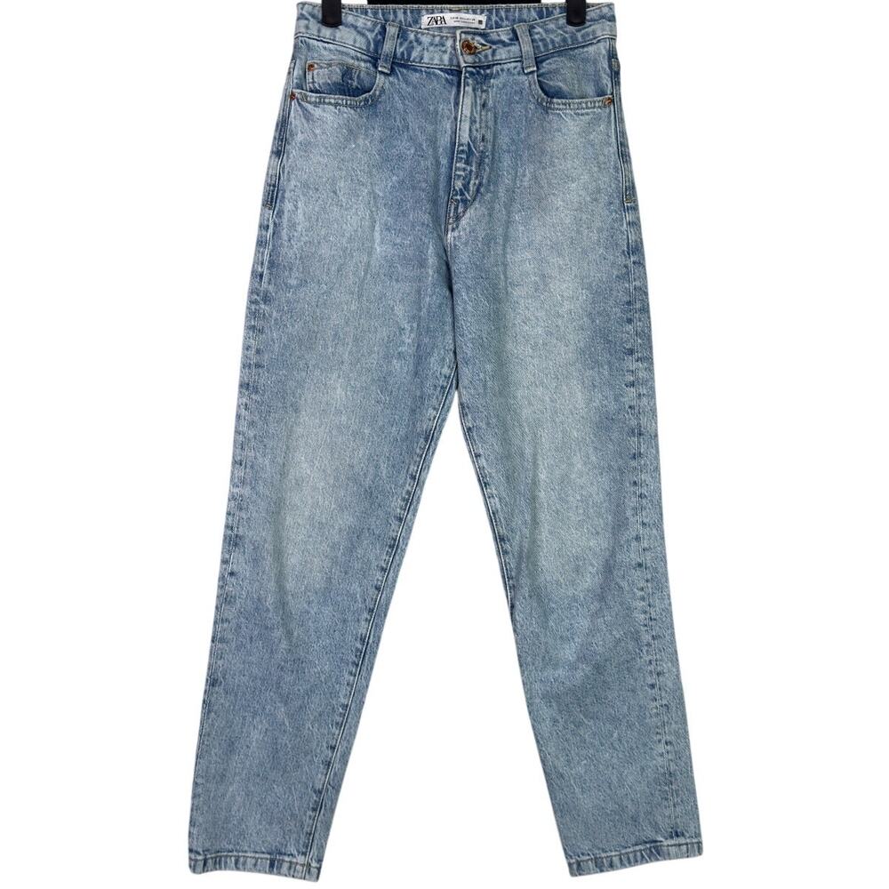 Zara Straight Wide Leg High Rise Ankle Crop Casual Denim Jean Stretch 4 Blue - Picture 11 of 15